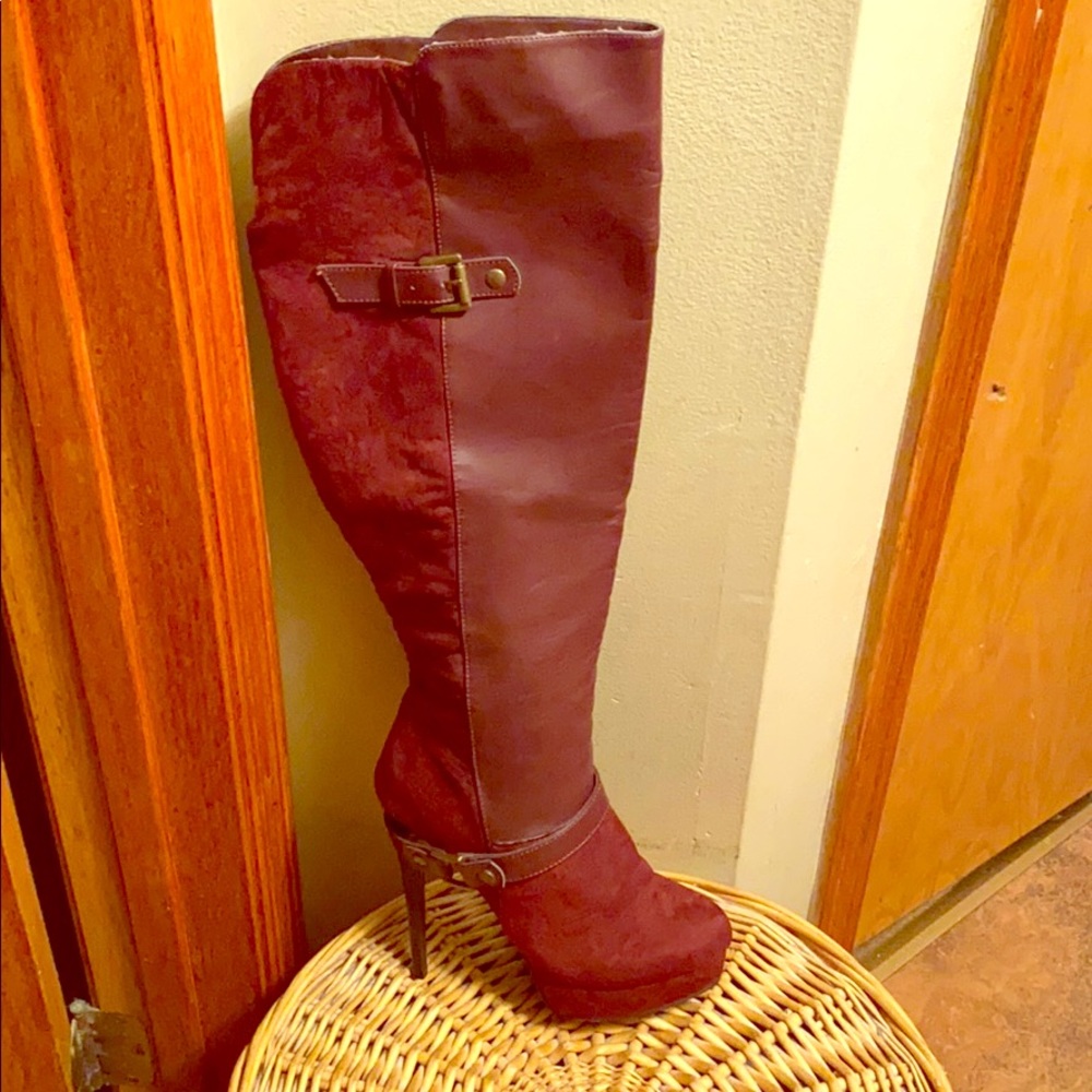 High heeled boots matron rust colored